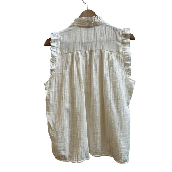 J Crew Factory New Cotton Ivory Gauze Ruffle Trim Sleeveless Top Medium - Picture 5 of 14